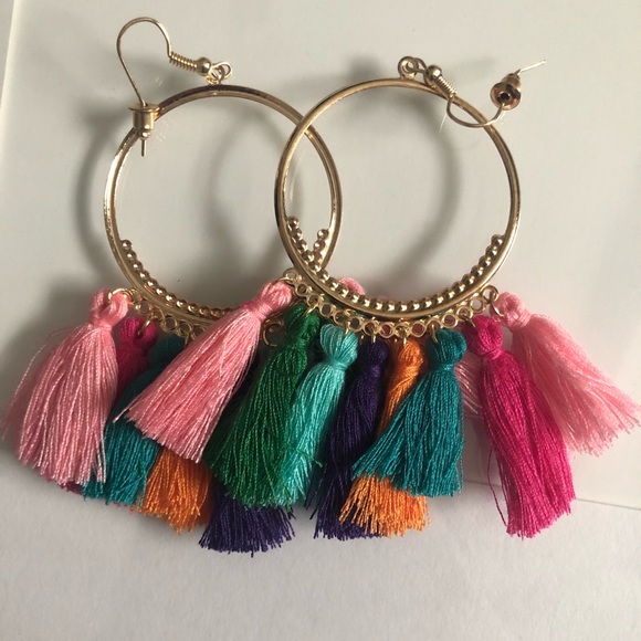 Multi color tassel earrings - Picture 2 of 3